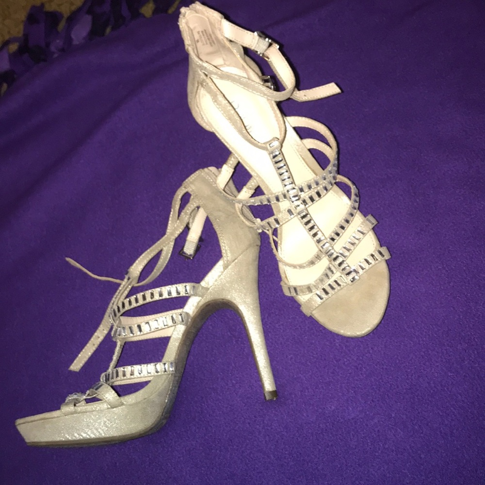 Nude jeweled heels